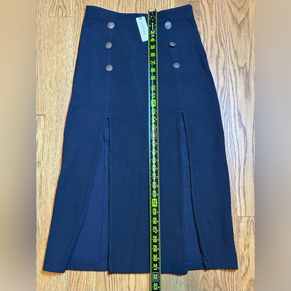 Maeve by Anthropologie Dual Spilt Midi‎ Skirt Navy Work Office Boardroom - Picture 9 of 14